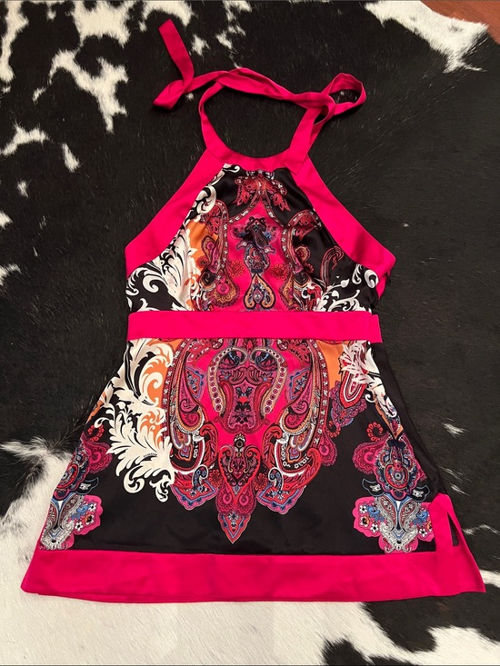 bebe Tops - Bebe Vibrant Pink and Black Silk Halter Top Size Small